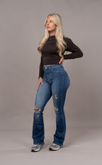 Vaqueros Acampanados Rotos - Azul zafiro