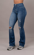 Vaqueros Acampanados Rotos - Azul zafiro