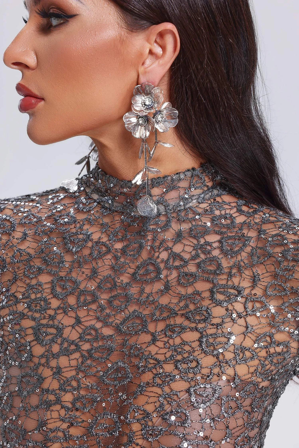 Pendientes Aria – Flores Plateadas